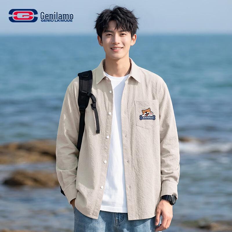 GENIOLAMODE Men s Casual Long-Sleeve Shirt with Corgi Print 3XL