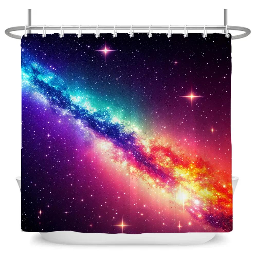 Bright Universe Starry Sky Print Fabric Waterproof Shower Curtain with Hooks For Bathtub Bathroom Screens Home Decor Wall Cloth