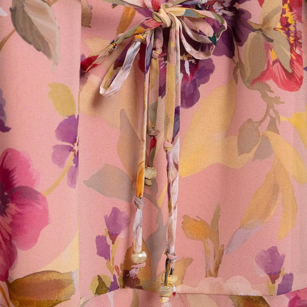 2025 Women's Floral Print V-Neck Ruffle Layered Long-Sleeve Dress