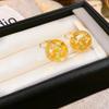 Purple gold foil round ball earrings, high-end light luxury earrings, fresh and sweet temperament ear buckle jewelry