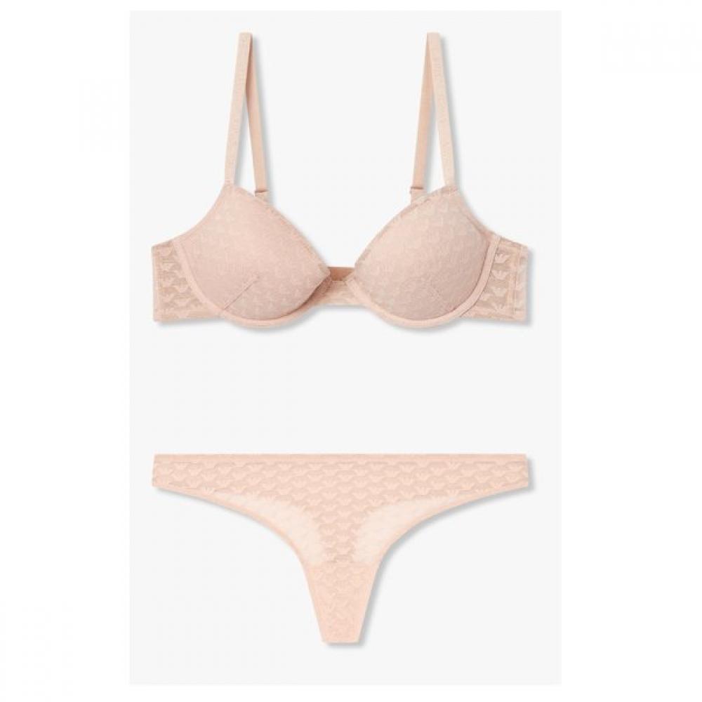 

Emporio Armani Women Eagle Pattern Mesh Removable Push Up Bra Thong 10522 80C/M