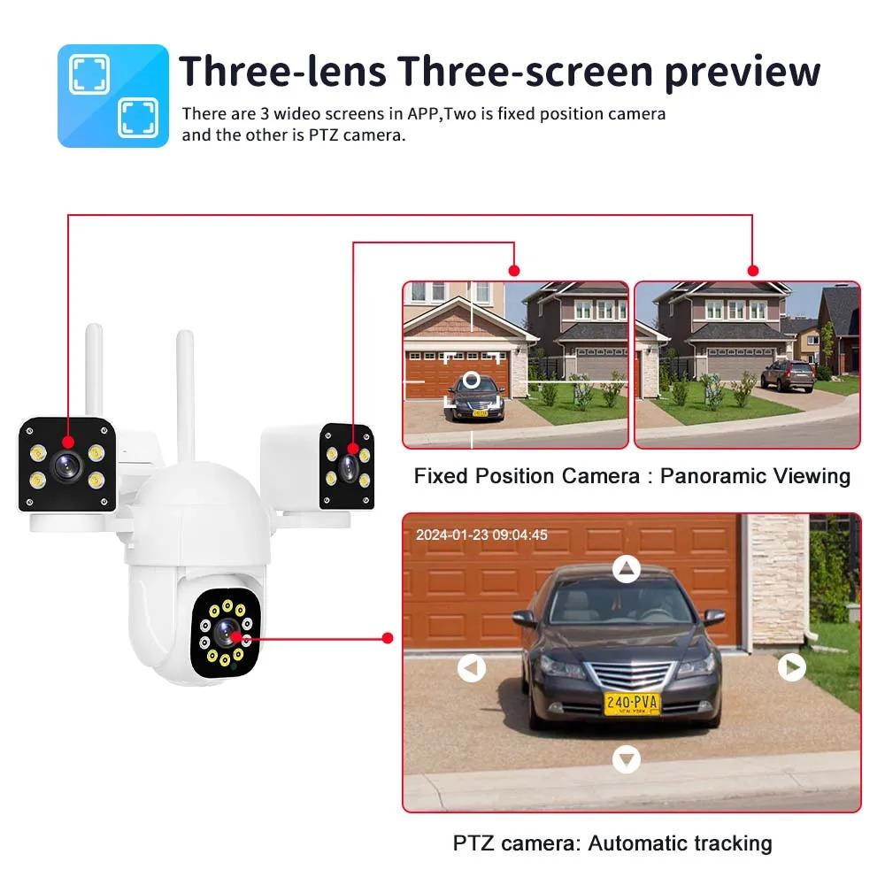 6K 12MP WiFi Venkovní 10x Zoom Tříobjektivová PTZ Video Dohled Ochrana Zabezpečení 4K IP Kamera Chytrá Bezdrátová CCTV Kamera