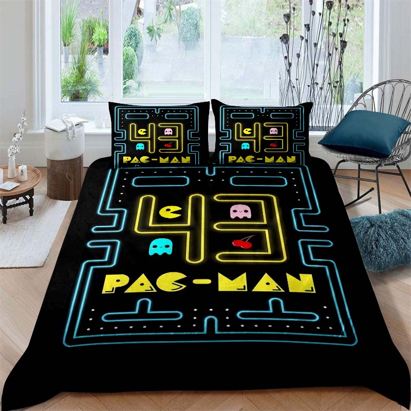 The Pac-Man Children's Educational Play Print Bedding Set—which Includes a Duvet Cover and Two Pillowcases—is the Perfect Holida