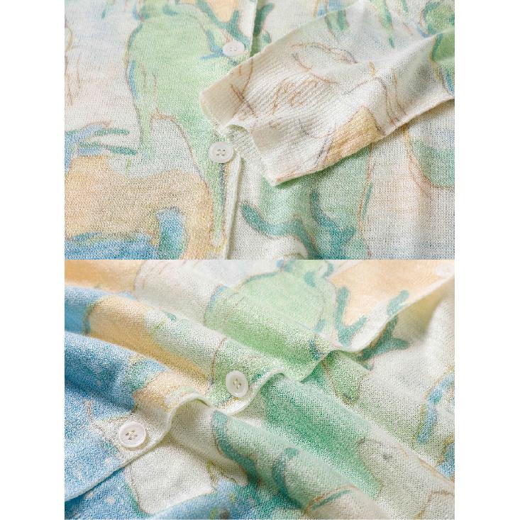 Floral Print Womens V-Neck Long Sleeve Knitted Cardigan Casual Lightweight Knit Sweater Top Spring and Summer