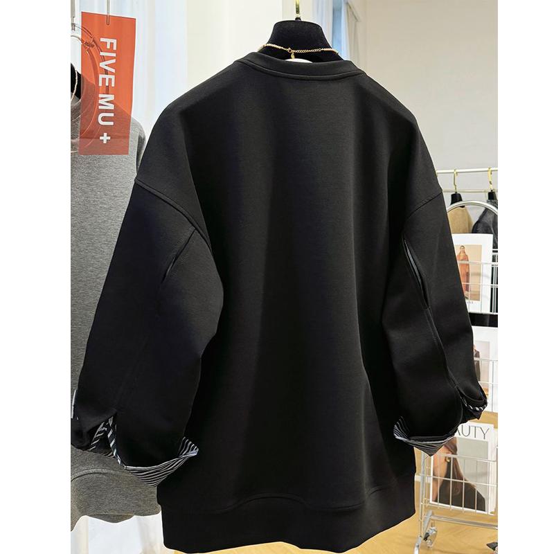 Einzigartiges Hemd Patchwork Fake Zweiteiler Super Gut Aussehend Frühling Herbst Damen Lockeres Gefühl Rundhals Sweatshirt