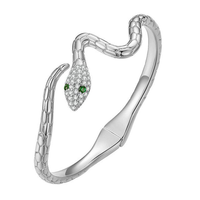 WOSTU Silver Color Classical Snake Open Bangle Bracelets For Women Men Green White Zircon Charm Bracelet Unique Jewelry Gift