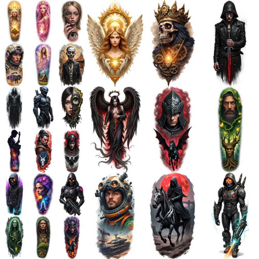 9pcs Temporary Tattoo Waterproof Long-lasting Body Stickers Hooded Warrior Female Tattoos Warrior Tattoo For Arms Male Back