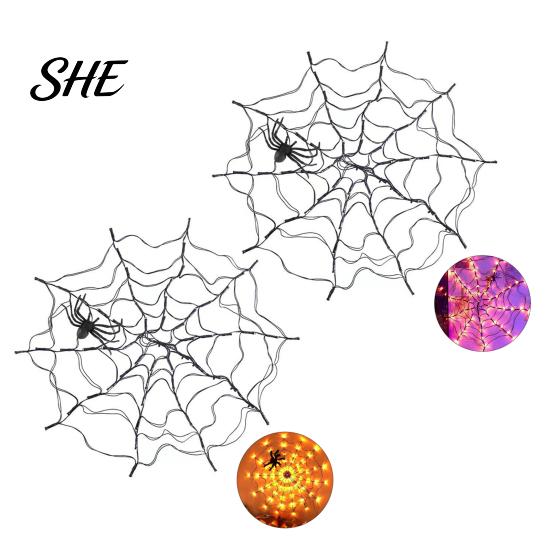 Realistic Spider Web for Home 47" Halloween Light Up with LED Lights, Giant Festive Holiday Atmosphere Supplies Cobweb Decoration Remote Control