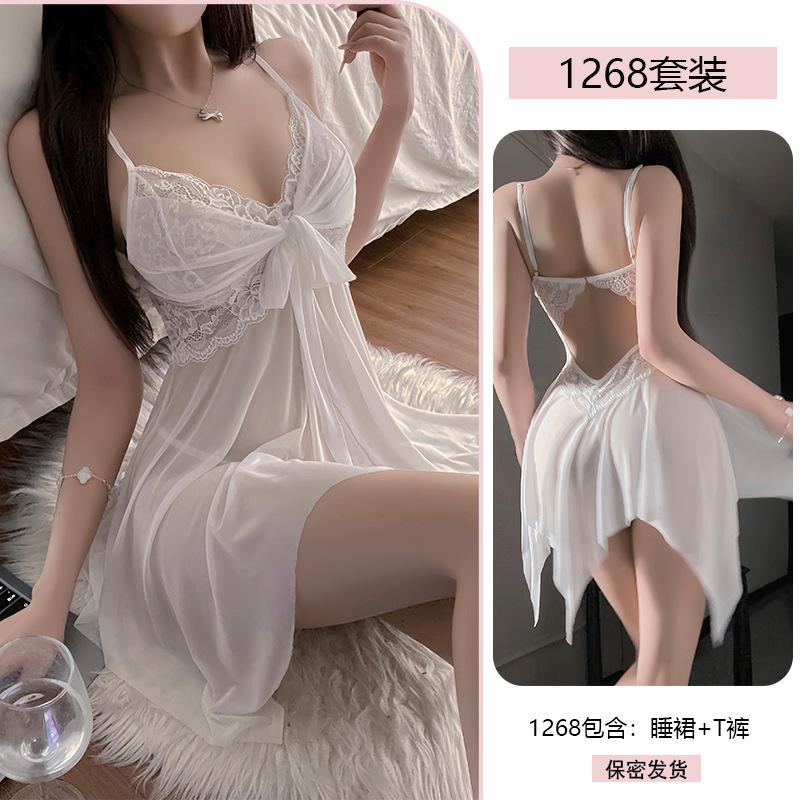 Yiyue Erotic Underwear Sexy Lace Seduction Nightdress Mesh Lace-up Gather Pure Desire Free Uniform Pajamas 1118