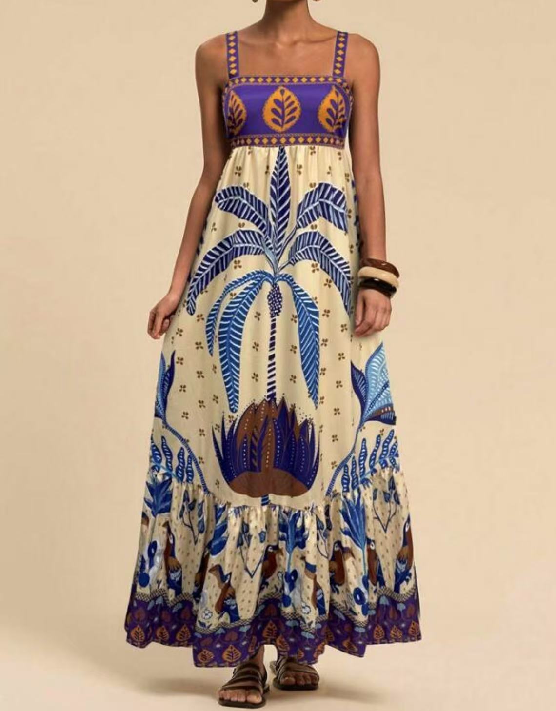 

Women s Strappy Maxi Dresses with Tropical Floral and Geometric Prints, Breathable and Soft Fabric XXL фіолетовий