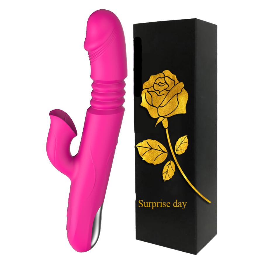 Double Tongue Vibrating Dildo with Warming Telescopic Rotating Vibrators for Woman Anal Vaginal Clitoris Stimulator Sex
