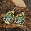 European & American Christmas Leopard Print Car Decoration Tree Earrings for Women