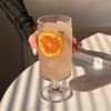 High-Stem Juice Glass: Tree Grain Design, Straight Cylinder, Transparent for Home Use, Perfect for Fruit Tea, Sparkling Water, or Cocktails.