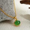 Vintage Oval Green Natural Stone Pendant Necklace for Women Girl 18K Gold Plated Stainless Steel Necklace Trendy Jewelry