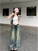 Plus Size Retro Distressed Low Waist Straight Jeans for Women - Autumn Loose Fit Wide Leg Trousers