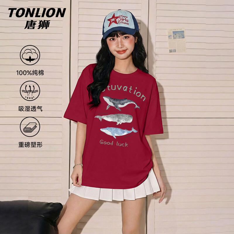 TonLion Women s Pure Cotton Short Sleeve T-Shirt with Watercolor Whale Graphic M
