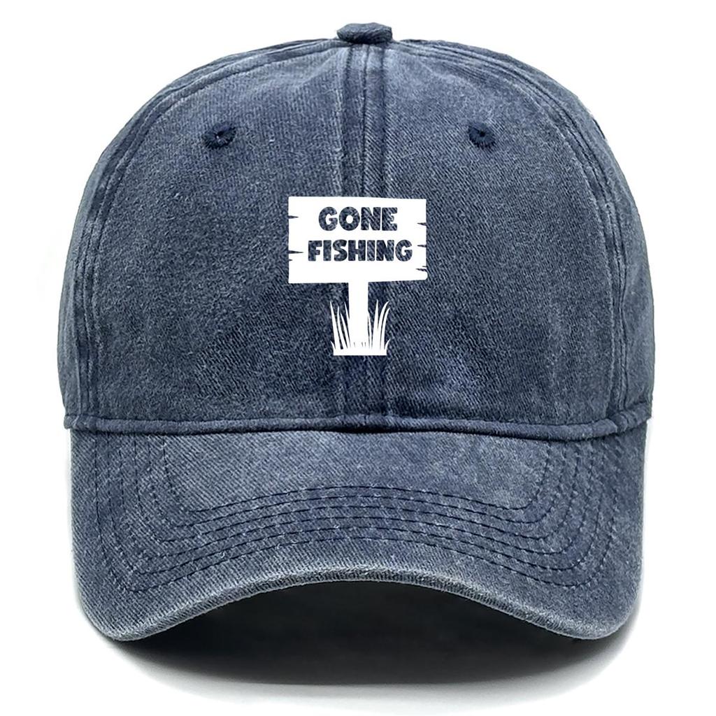 GONE FISHING" Print Snapback Sun Hat, Trucker Hat Solid Vintage Vintage-Inspired Adjustable Strap Snapback Baseball Cap