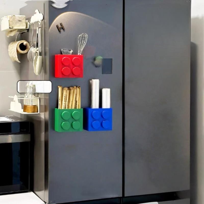 1PC building block magnetic refrigerator storage box, DIY decorative shelf, suitable for stationery, blackboard erasers, straws,