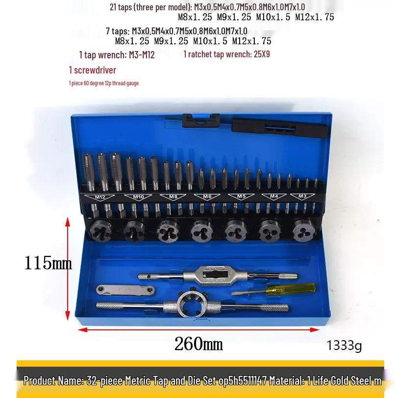 German Standard Tap and Die Wrench Set with Drill Bits