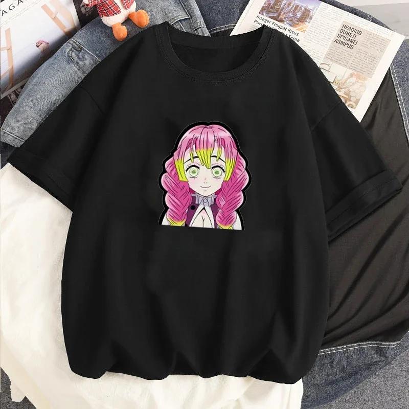 ZX Tee Printed Loose Tops Summer Black T-shirt Anime Cartoon T-shirt Female Demon Slayer Kanroji Mitsubishi Printed Clothes Fashion Y2K