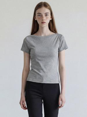 STAY WITH ME Soft Boat Neck Slim T-Shirt_Grey