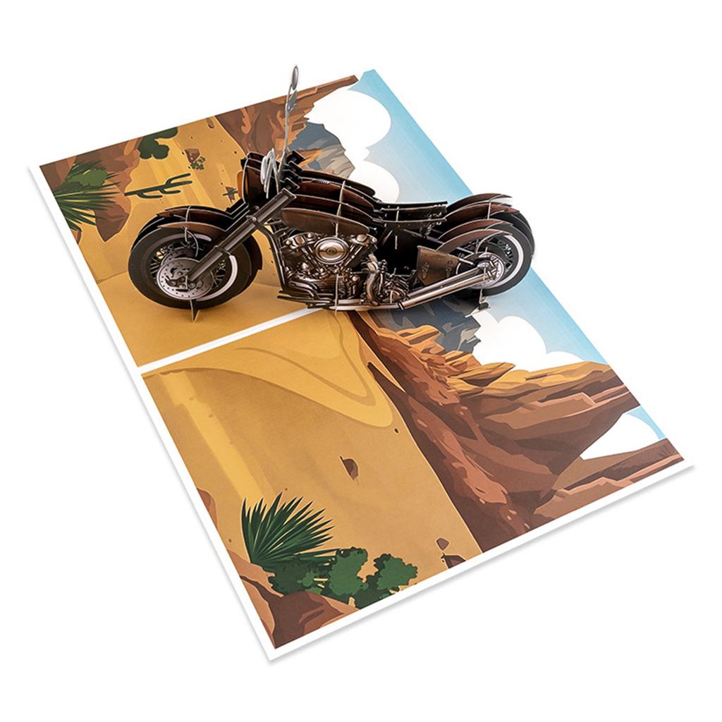 3D Motorcycle Birthday Greeting Card with Envelope for Fathers Day Celebration Artistic Cruise Bike Design Card
