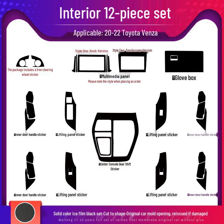 Carbon Fiber Interior Kit for Toyota Venza 2020-2022: Center Console & Anti-Kick Door Protection