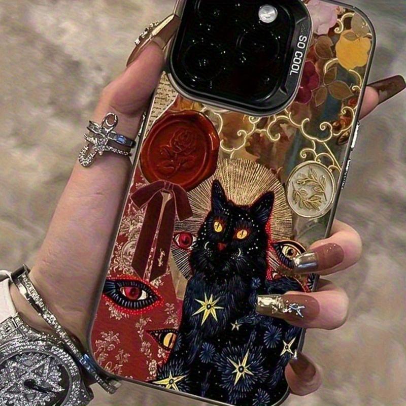Black cat pattern anti drop phone case suitable for iPhone 17 16 15 14 13 12 11 Pro/Max/Plus anti drop and shockproof back cover