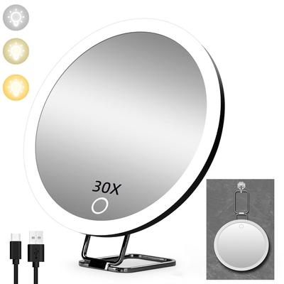 Şarj Edilebilir LED Dolgu Işığı ve 360° Dönebilen Standlı 6" Büyüteçli Makyaj Aynası (10x/20x/30x)