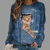 Autumn High Quality Women's Round Neck Long Sleeve 3D Printed Pet Cat Pattern Fashion Casual Women's Plus Size XXS-6XL