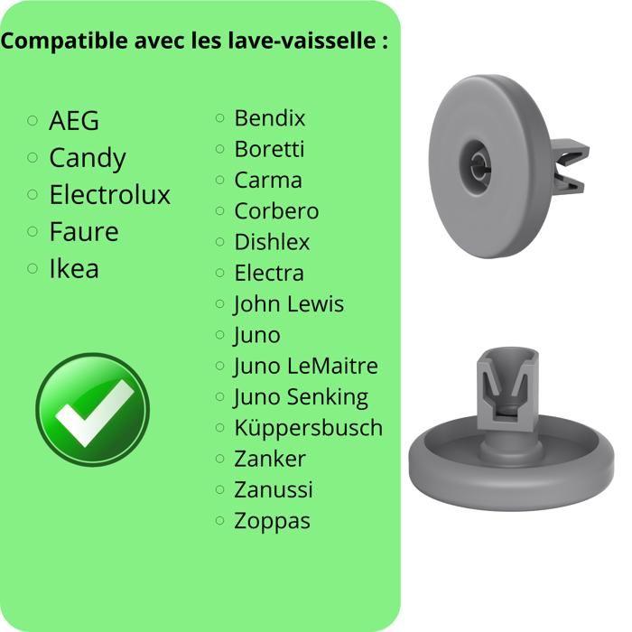 Dishwasher Wheels - Universal - Pack of 8 - Compatible with AEG, Candy, Electrolux - 40mm - Lower Basket