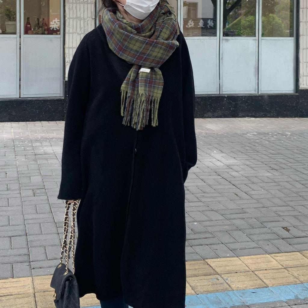 Green Plaid Scarf for Women in Autumn and Winter Retro All Match Imitation Cashmere Korean Style Warm Student Long Scarf Shawl Trendy