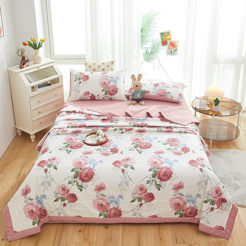 Flowers Style Summer Quilted Quilt 100% Cotton Fluffy Air Condition Thin Quilt Soft Comfortable Thin Blanket Machine Washable