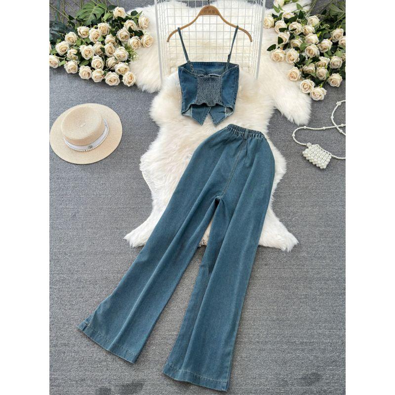Tube Top Denim Camisole Mid Length Long Length Fashion Suit