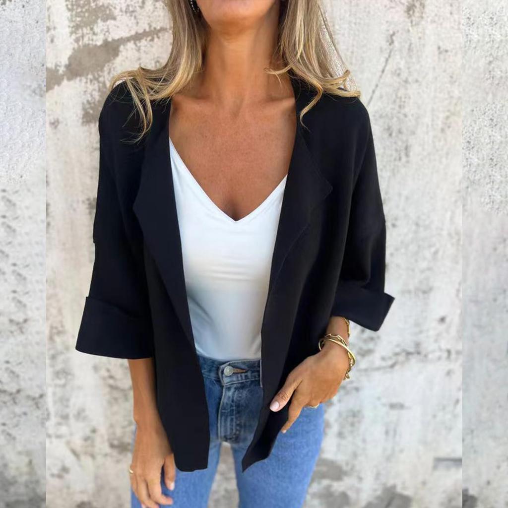 Fashionable Women's Spring  Casual Cardigan Solid Color Lapel Jacket