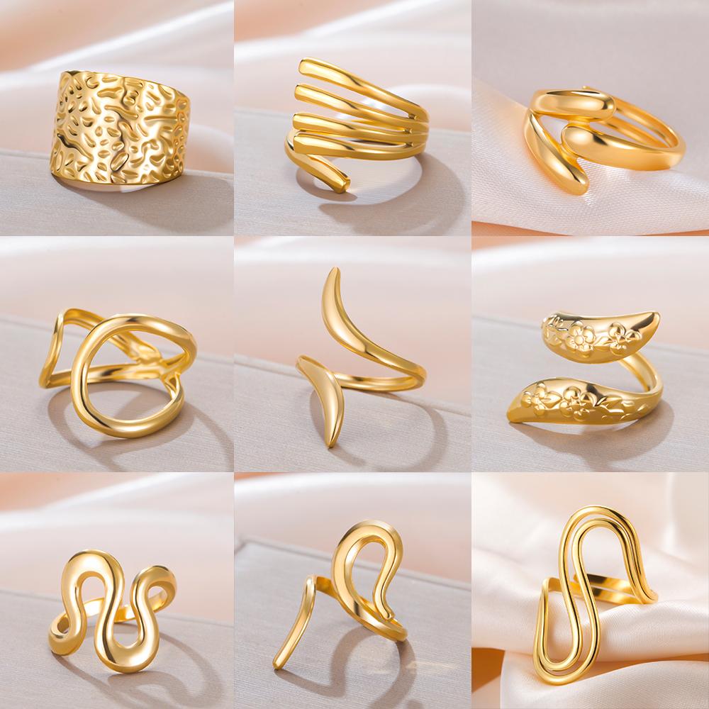 Cazador Stainless Steel Geometric Open Ring Waterproof Double Layers Fashion Finger Rings for Women Party Jewelry Gift Wholesale