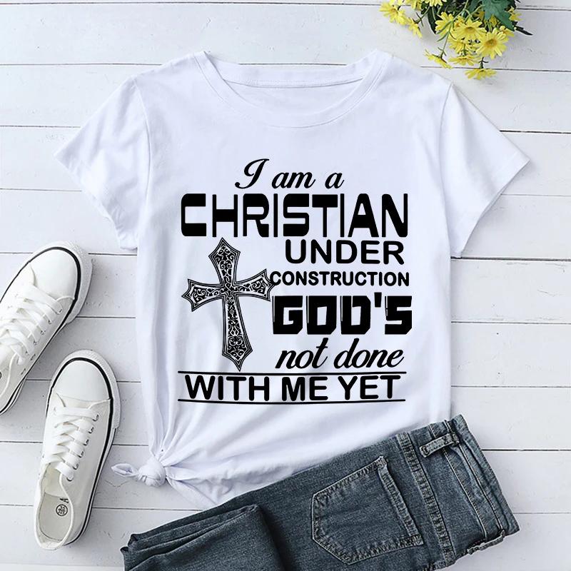Under Construction God'S Not Done With Me Yet' Letter Print Short Sleeves T Shirts for Men and Women;