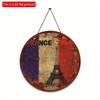 2D flat 20*20cm 1pc French flag&Eiffel Tower print round hanging wood board, Imitation of vintage paint-off style French Home Meditation Room&Housewar