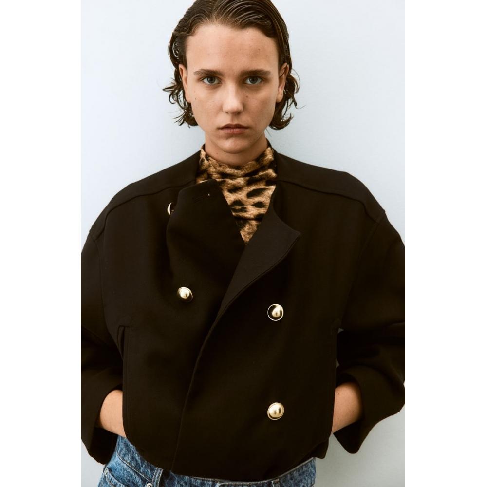 

H M Double Breasted Jacket Black
