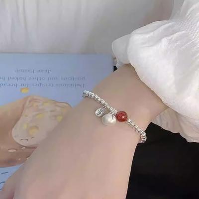 Persimmon Tassel Beaded Bracelet for Women Versatile High End Exquisite Versatile Good Luck Round Beads Elastic Handmade Jewelry Gift