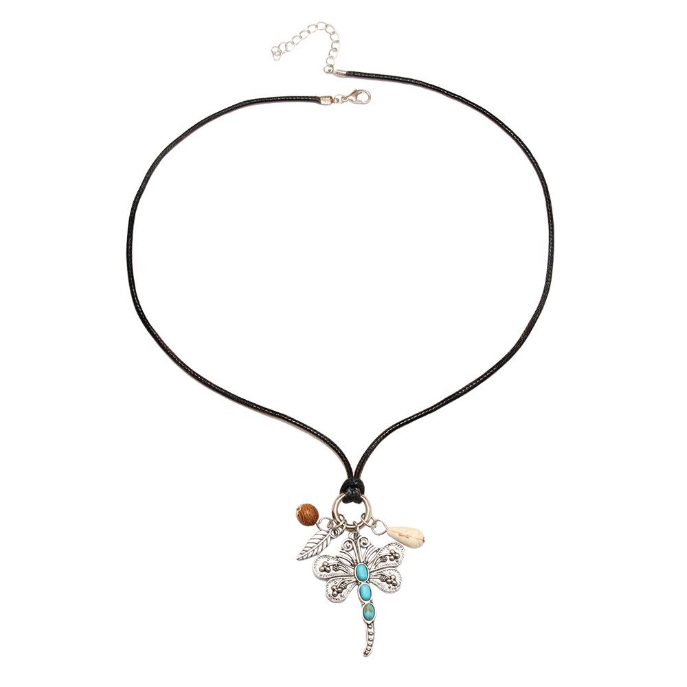 

JMXD Минималистичное винтажное ожерелье с подвеской в виде стрекозы с бирюзой и ракушкой, модная эффектная бижутерия для женщин чёрный