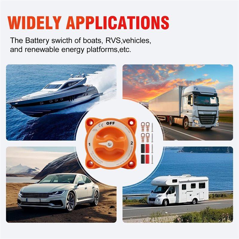 A58Z For Marine Boat RV Battery Disconnect Switch 32V AFD Selector 4 Position Terminal Stud M10 With Cable Lug& Heat Shrink