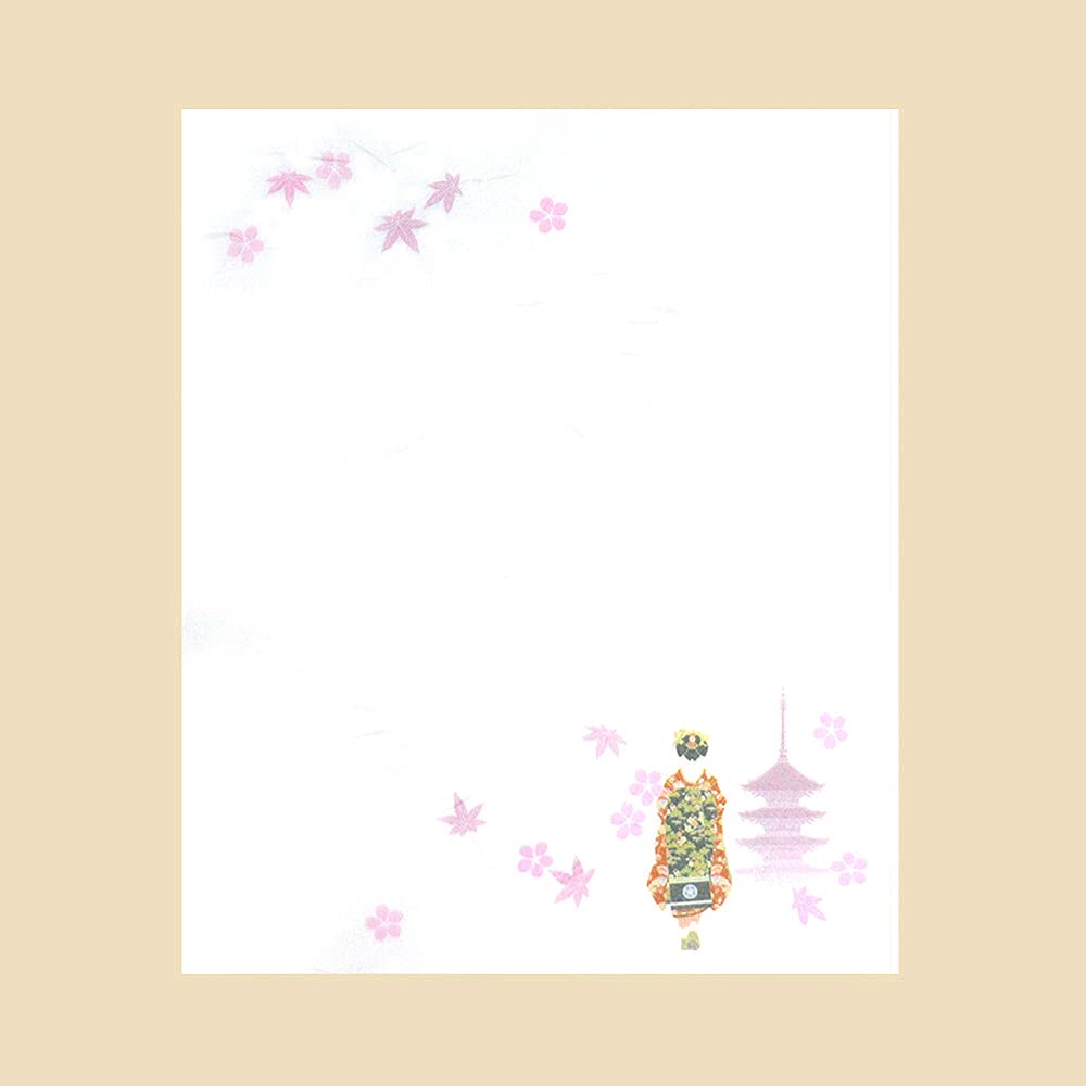 Kamiiso Sansho Made In Japan Kimono Beauty Kaishi (Japanese Paper) Set of 3 (Five-Story Pagoda, Mount Fuji, and Maiko)