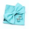 Einfarbiges Herren-Fliege-Taschentuch-Manschettenknopf-Set aus Polyester, Schmetterling, Hochzeit, Party, Abendessen, Zubehör