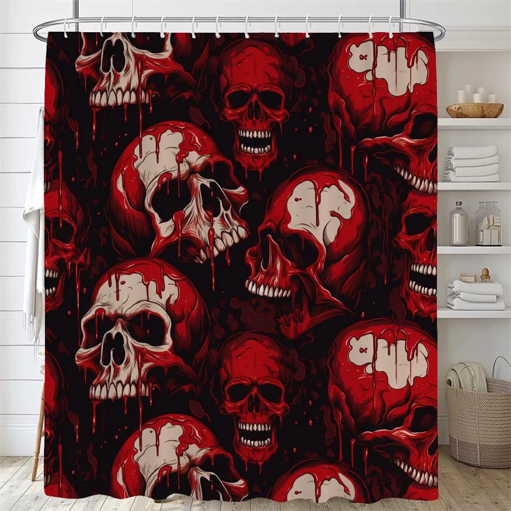 Personality Flowers And Horror Skeleton Skull Shower Curtain Polyster Fabric Home Decor Halloween Bathroom Curtain With Hooks