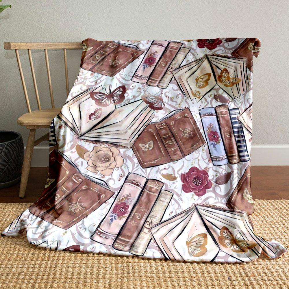 Vintage Books Butterfly Floral Blanket bedroom Blanket for Livingroom Couch lunch break Soft throw for Friend s festival Gift 80cm x 120cm