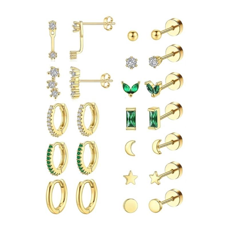 Nonallergenic Blocky Zirconia Ear Posts Set Surgical Steel Thin Jewelry For Sensitive Hearing Multiple Styles