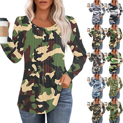 Long Sleeve Shirts For Women Tops Dressy Casual Blouses Pleated Scooped Neck Tunic Tops