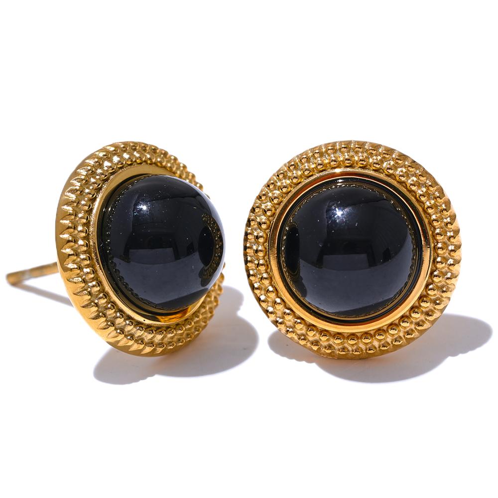 

Yhpup Exquisite Natural Stone Stainless Steel Round Small Stud Earrings Waterproof Trendy High Quality Daily Jewelry Bijoux