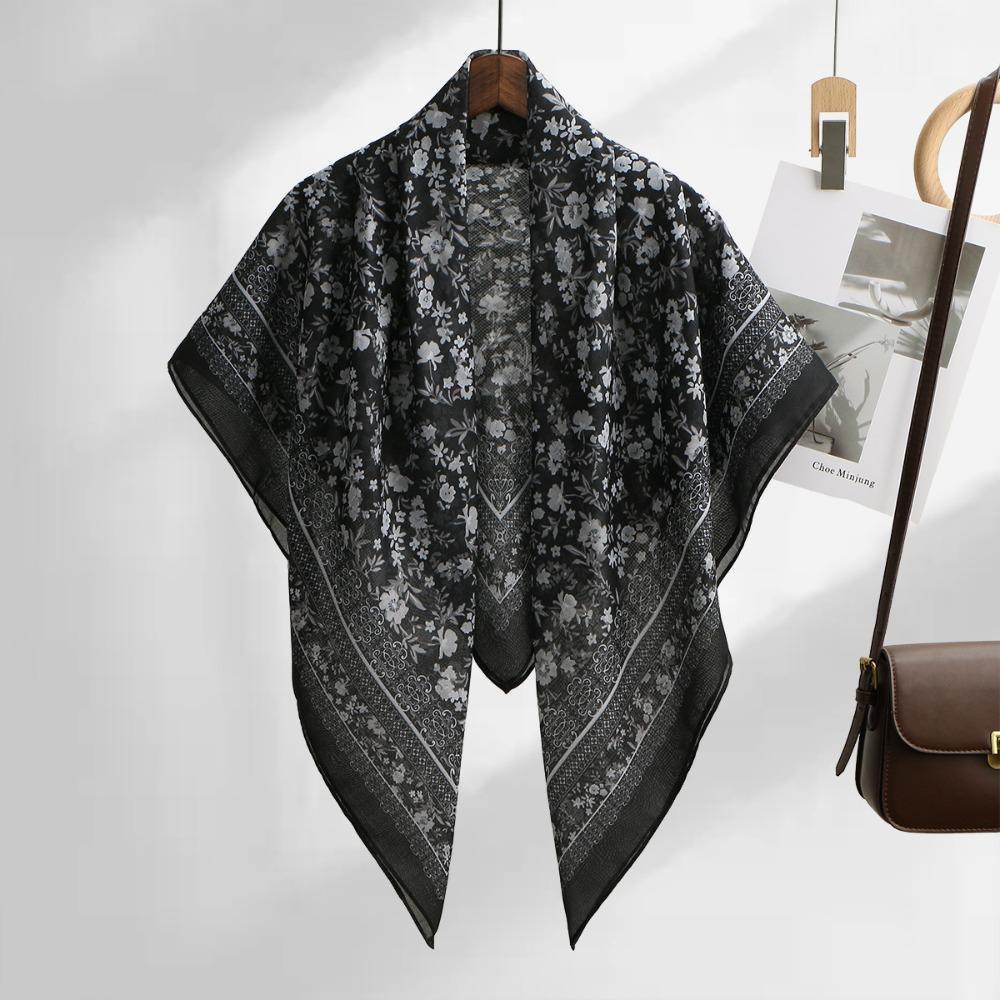 110cm Size Voile Scarf Square Shape Muslim Women Hijabs Fashion Floral Printed Scarf  Cultural Wear